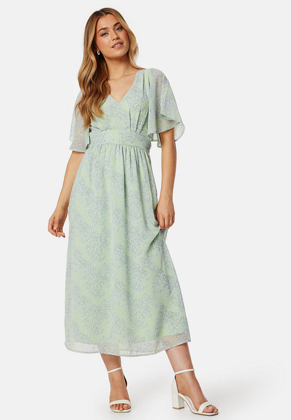 Bubbleroom Occasion Butterfly Sleeve Midi Dress Light green/Floral