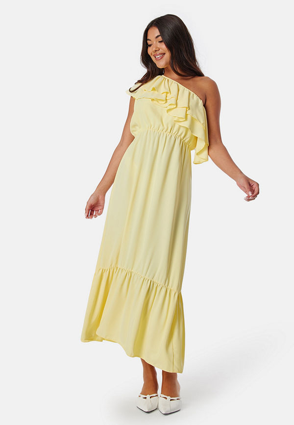 John Zack One Shoulder Ruffle Maxi Dress Light Yellow