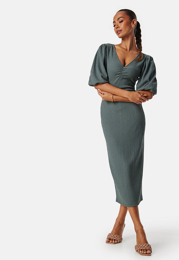 Bubbleroom Structure Puff Sleeve Dress Dusty green