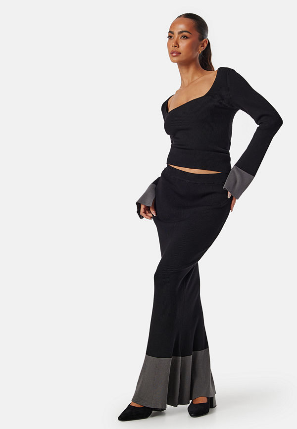 Bubbleroom Contrast Rib Knitted Skirt Black