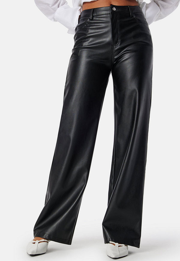 Bubbleroom byxor Straight PU Trousers Black