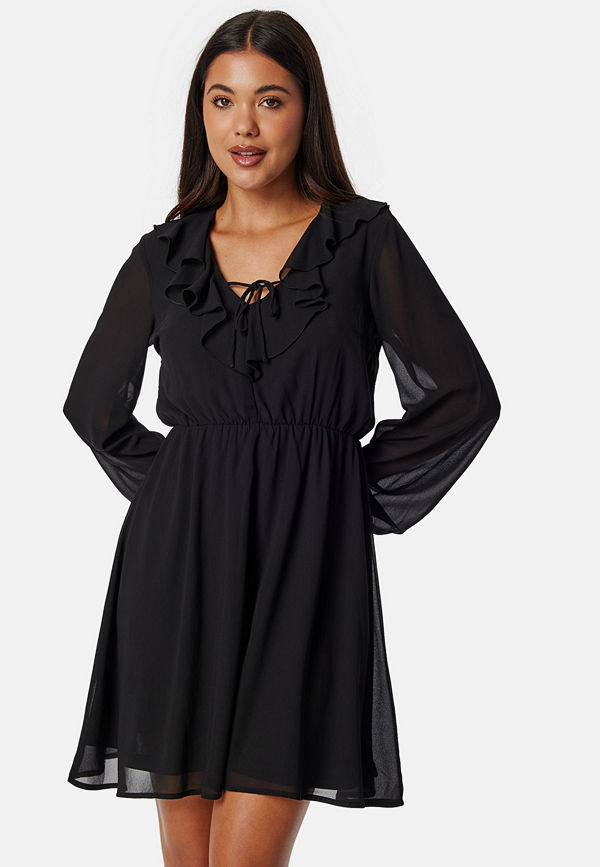 Bubbleroom V-neck Short Frill Dress Black