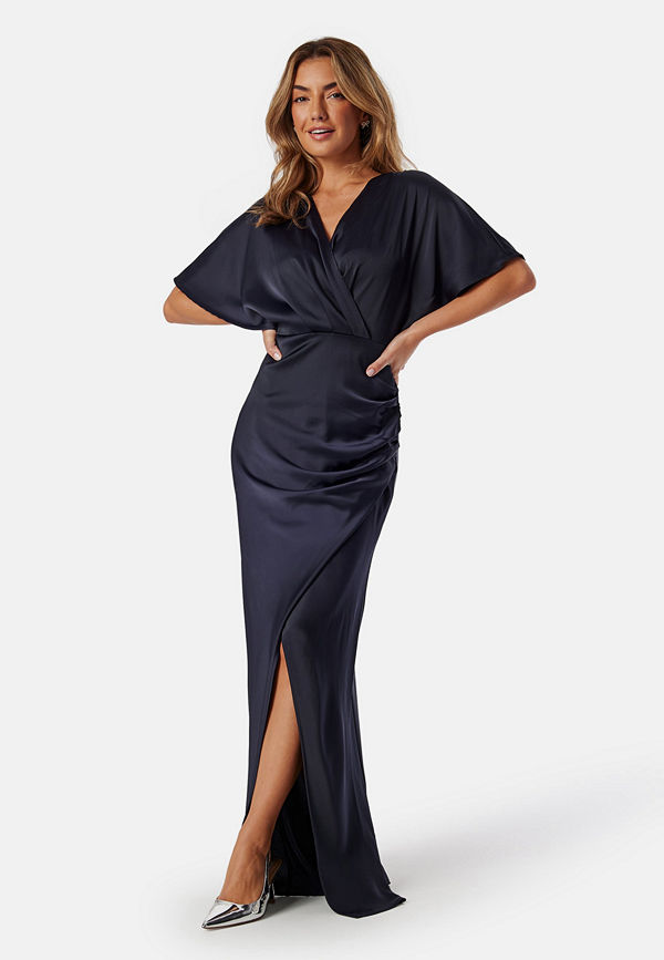 Bubbleroom Occasion Wrap Satin Gown Navy