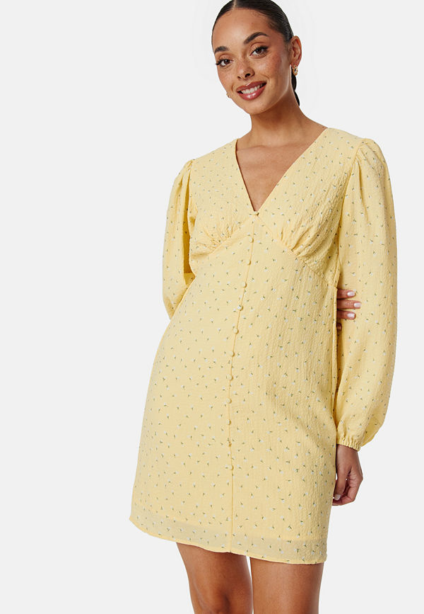 Vero Moda Vmamanda LS V-Neck short dress Yellow Mellow AOP:Fl