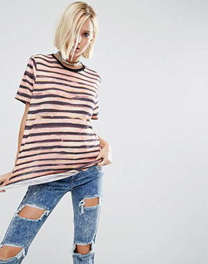 ASOS T-Shirt In Broken Stripe