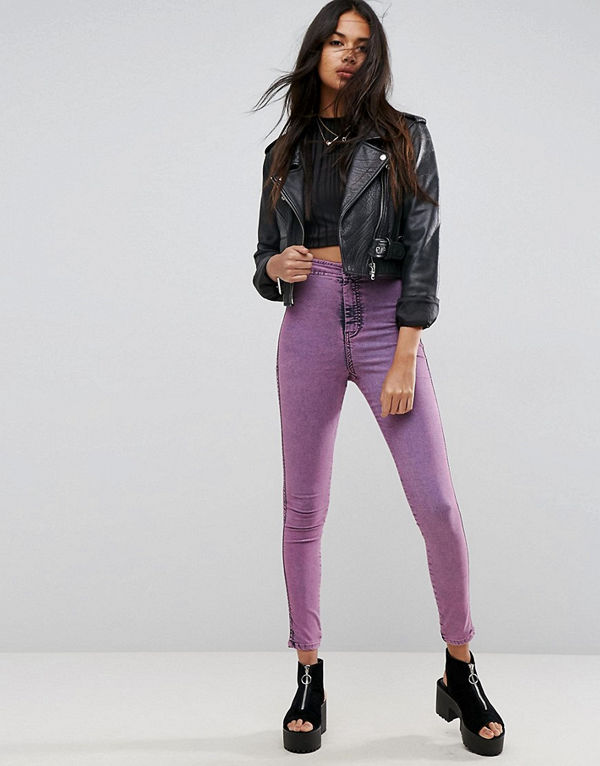 ASOS DESIGN RIVINGTON Rosa Stentvätt Jeggings i Denim med Hög Midja Varmrosa