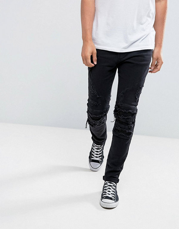 Cayler & Sons Skinny Biker Jeans In Black With Distressing