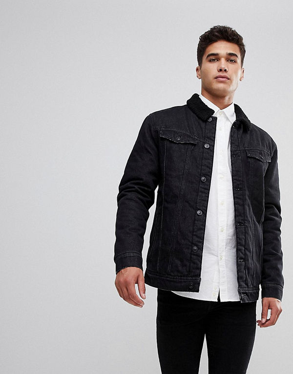 Stradivarius Borg Lined Denim Jacket