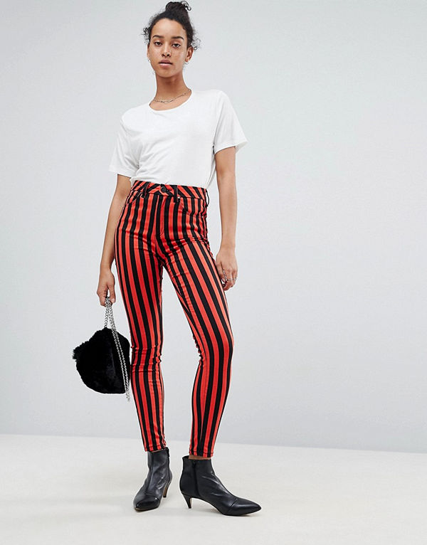 ASOS DESIGN 'SCULPT ME' Randiga premium-jeans med hög midja Rand