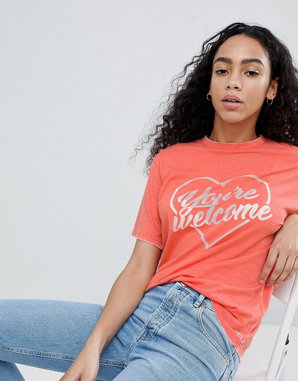 ASOS DESIGN Orange t-shirt med ”You're Welcome”-tryck