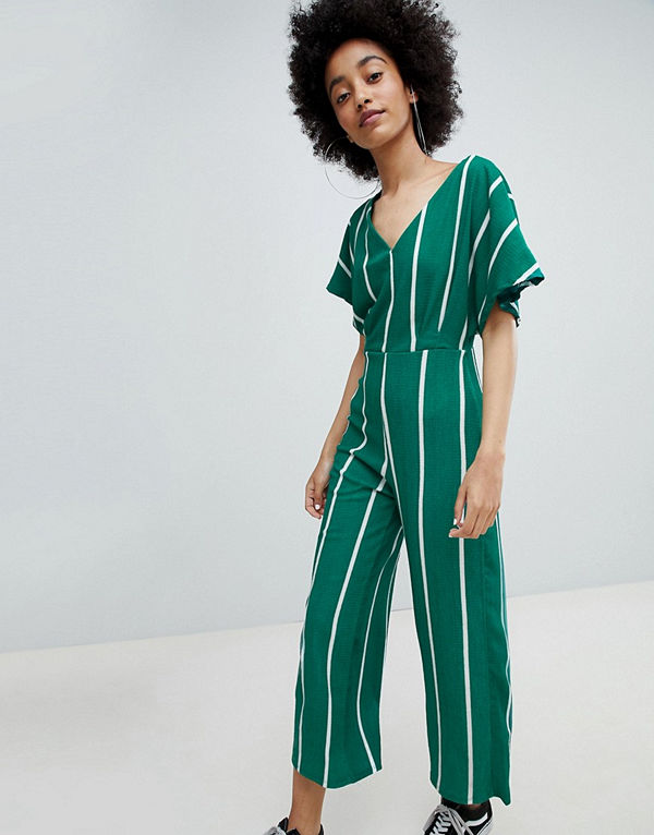 Bershka Grön randig jumpsuit med kimonoärm