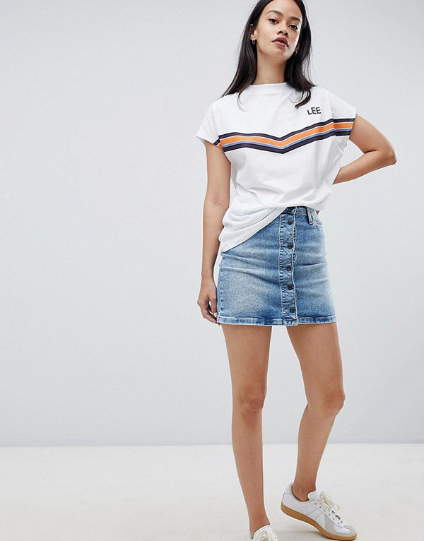 Lee Denimkjol i vintagelook med knappar fram Urban mid