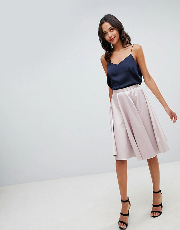Closet London Midikjol i satin Blush