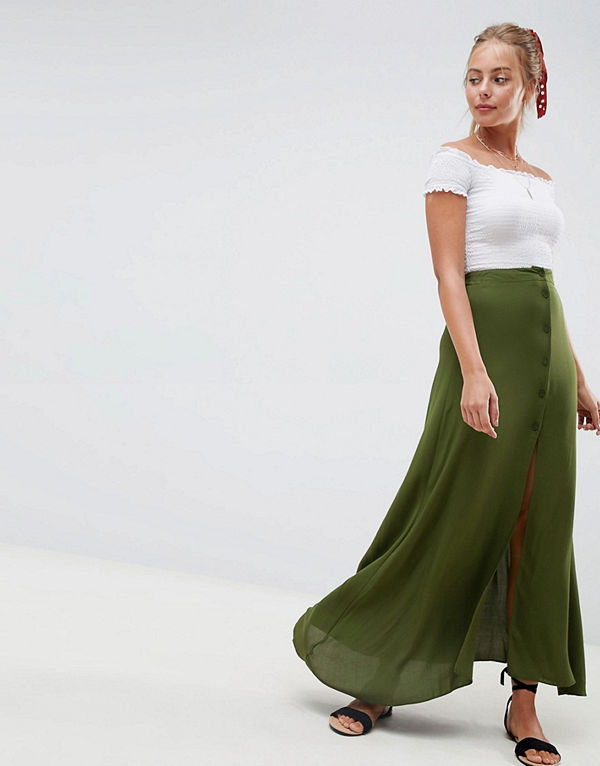 ASOS DESIGN Maxikjol med knäppning fram
