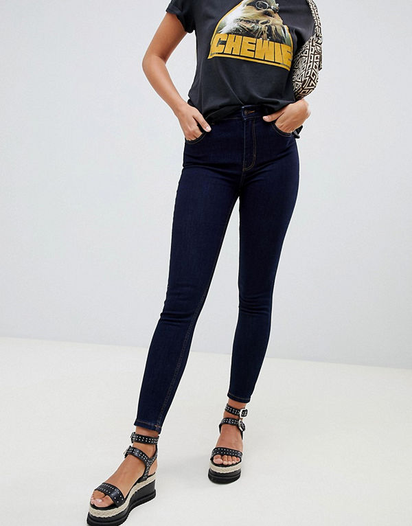Bershka Blå skinny jeans med hög midja