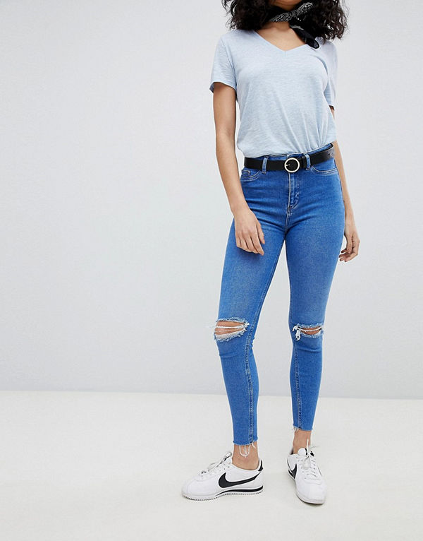 New Look Hallie Disco Slitna jeans med hög midja Ljusblå
