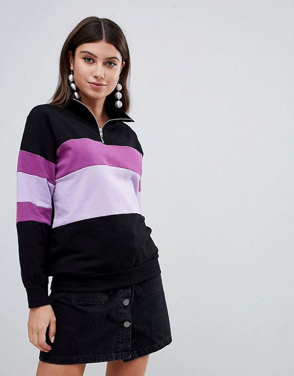 PrettyLittleThing Svart blockfärgad sweatshirt med dragkedja