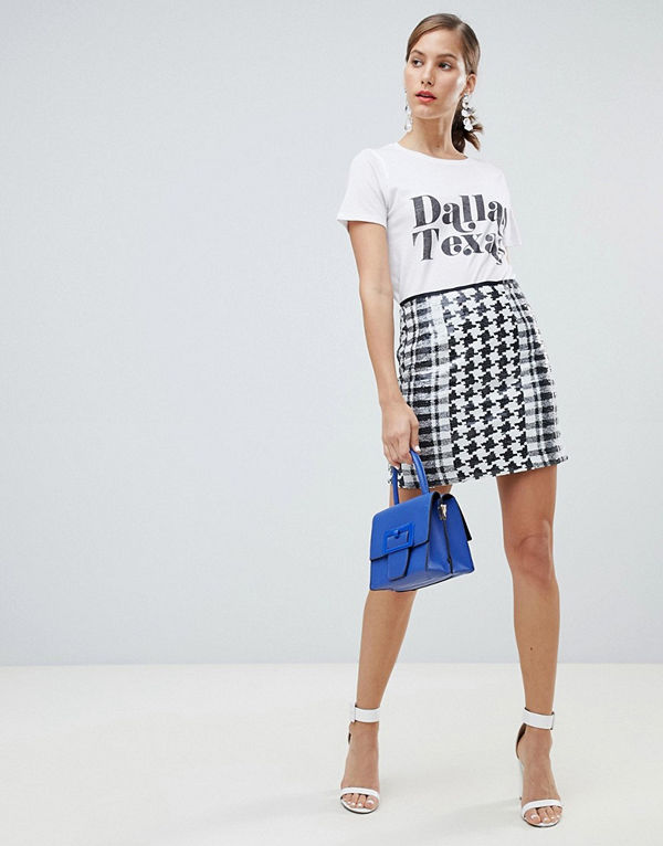 River Island Mini Hundtandsmönstrad kjol med paljetter Svart