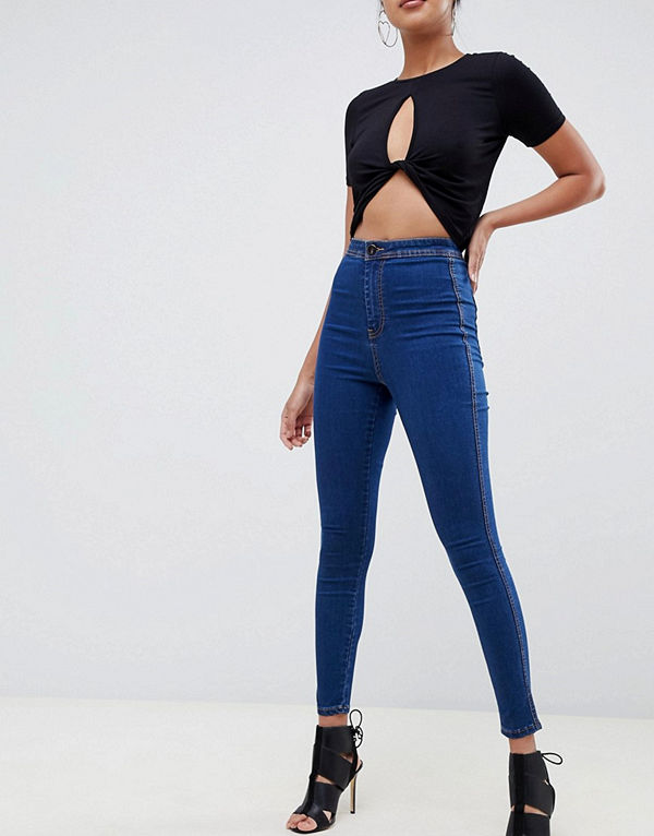 ASOS DESIGN Rivington blåtvättade jeggings med hög midja Flat rich blue