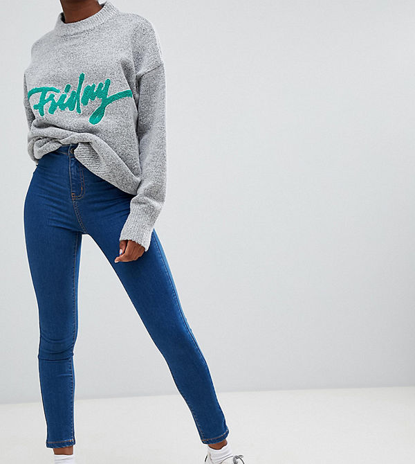 Noisy May Petite Blåa jeggings med hög midja Mellanblå