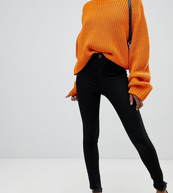Noisy May Petite Svarta jeggings med hög midja