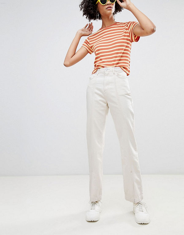 Weekday Limited Collection Mom jeans i ekologisk bomull med söm framtill och slits i fållen Écru