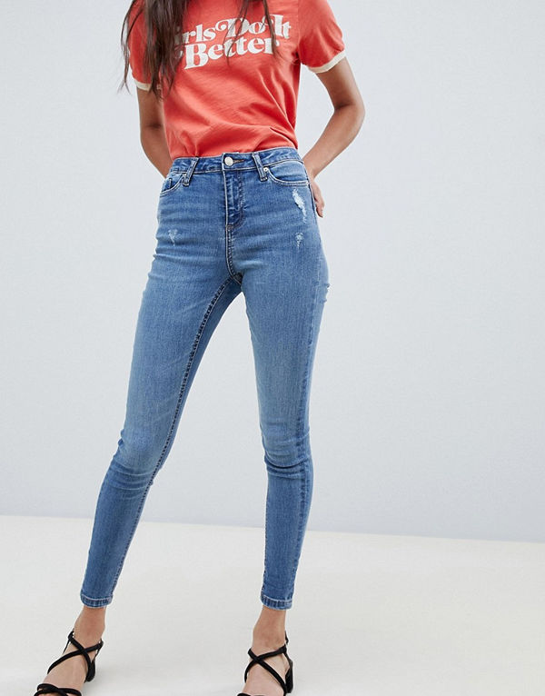 Miss Selfridge Lizzie Mellanblå skinny jeans
