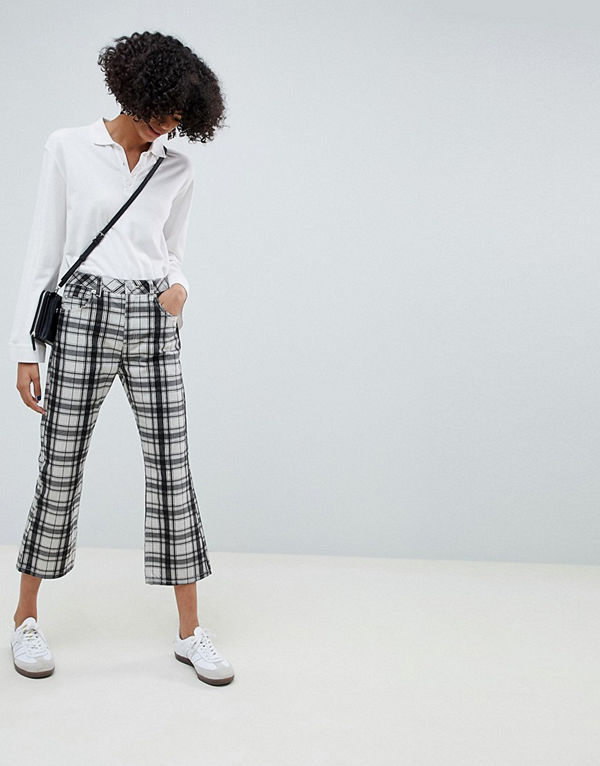 ASOS DESIGN Egerton Rutiga beskurna utsvängda jeans