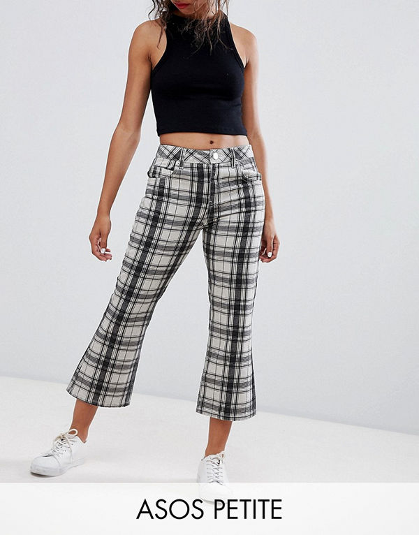 ASOS Petite Rutiga beskurna utsvängda jeans
