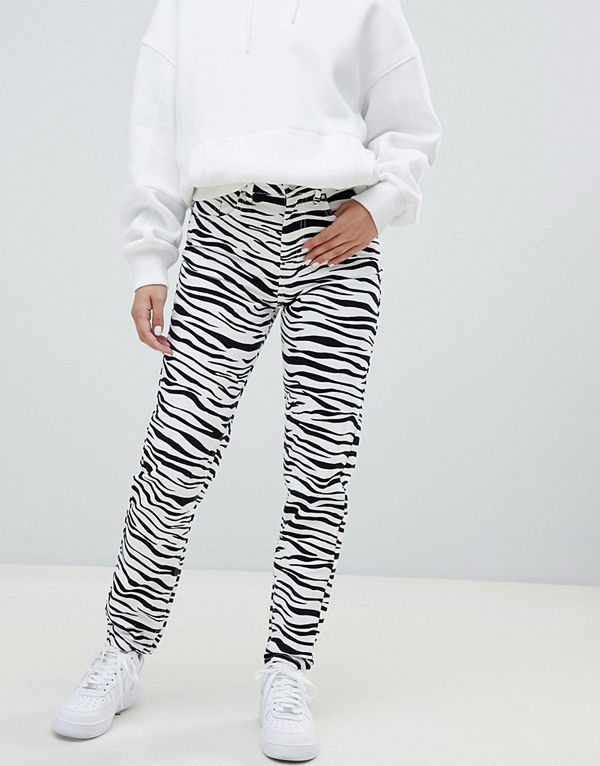ASOS DESIGN Ritson Sebrarandiga momjeans utan stretch Zebramönster