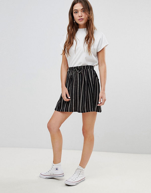 Brave Soul Louisa Randig kjol med knytband i midjan Striped combo