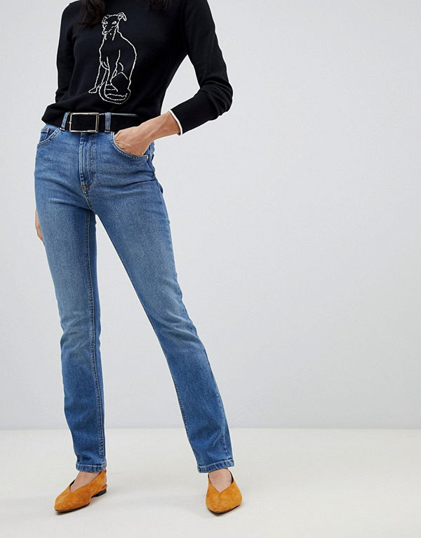Warehouse Skulpterande skinny jeans i mellantvätt med hög midja Mellanljus tvätt