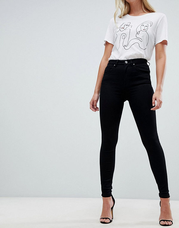 ASOS DESIGN "SCULPT ME" Helsvarta jeans av hög kvalitet med hög midja Rensvarta