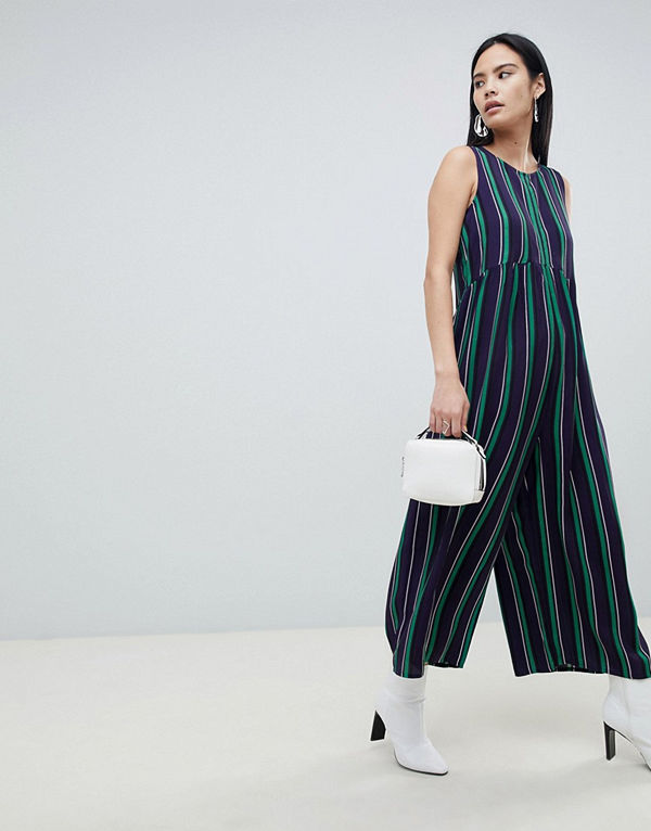 ASOS DESIGN Minimalistisk randig jumpsuit med ryschad detalj
