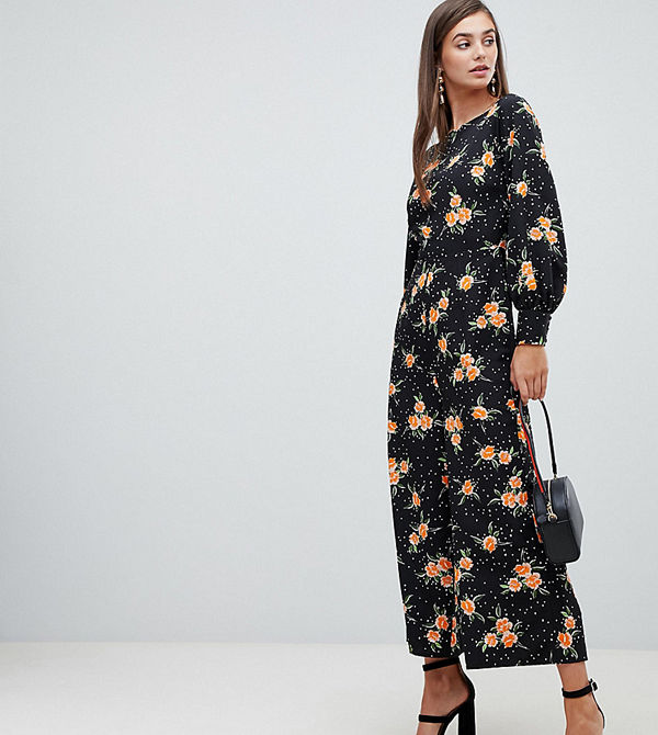 Asos Tall Blommig och prickig sommarjumpsuit med fyrkantig halsringning