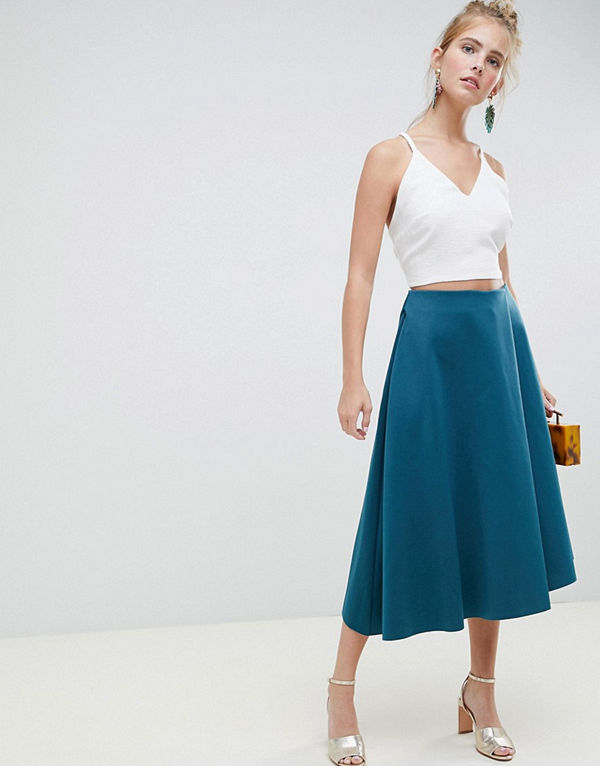 ASOS DESIGN Midikjol med omlott och asymmetrisk fåll i scuba-material
