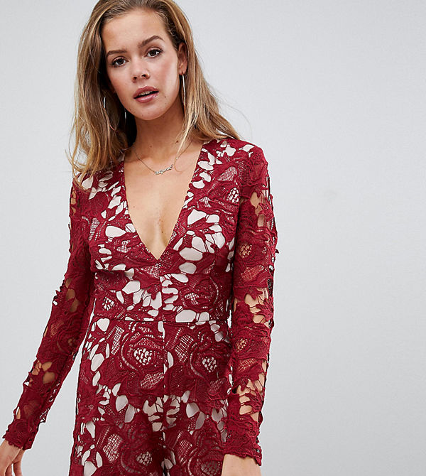 Missguided Röd playsuit i spets