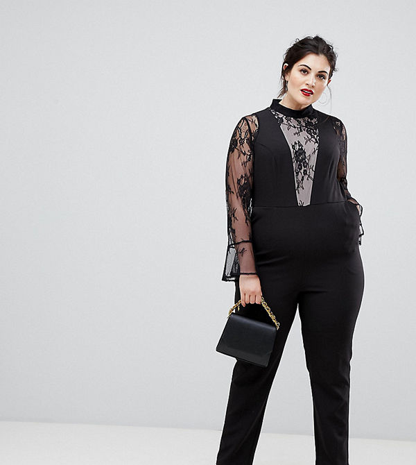 Lovedrobe Svart jumpsuit med spetsinfällning