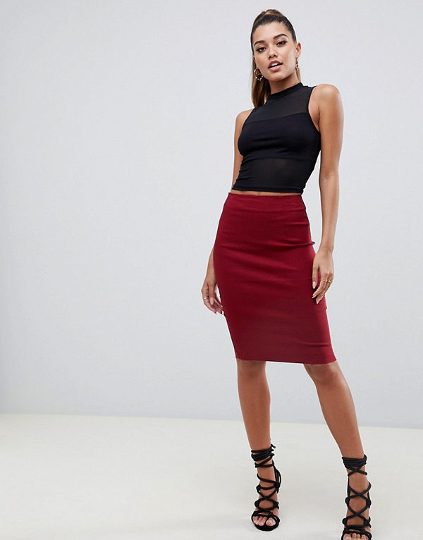 ASOS DESIGN Pennkjol med hög midja Oxblodsfärgad