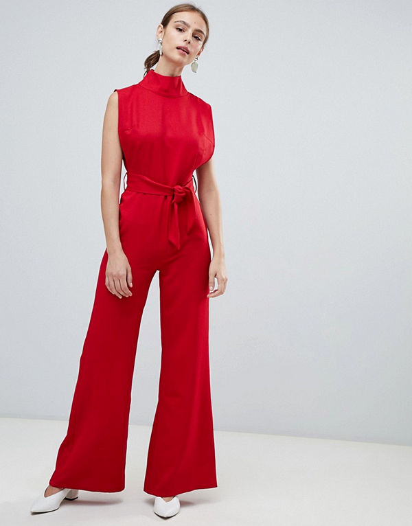 Unique21 Jumpsuit med hög krage ovh skärp Vinröd