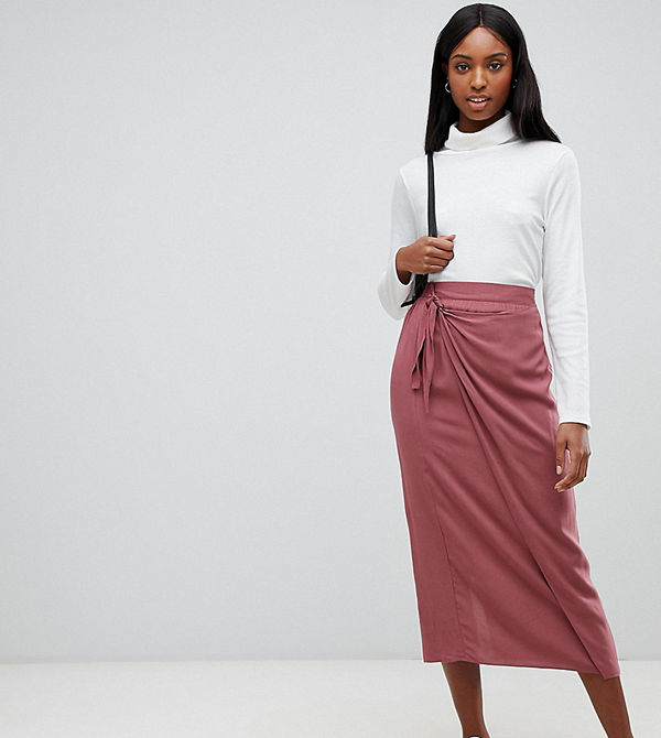 Asos Tall Midikjol med omlott och knytband fram Rose