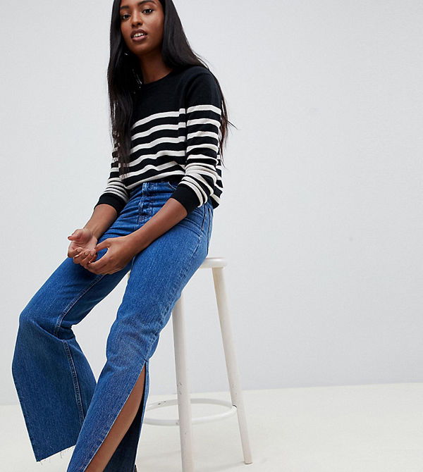 Asos Tall Recycled Florence Stentvättade blå jeans med raka ben och slitsar i sidan Stentvätt