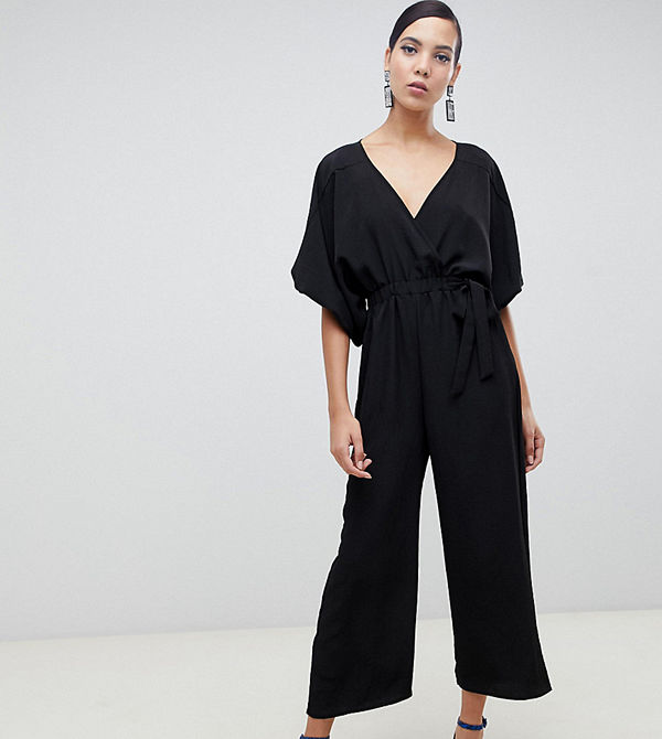 Asos Tall Jumpsuit i omlottmodell med kimonoärm och culotte-ben Svart