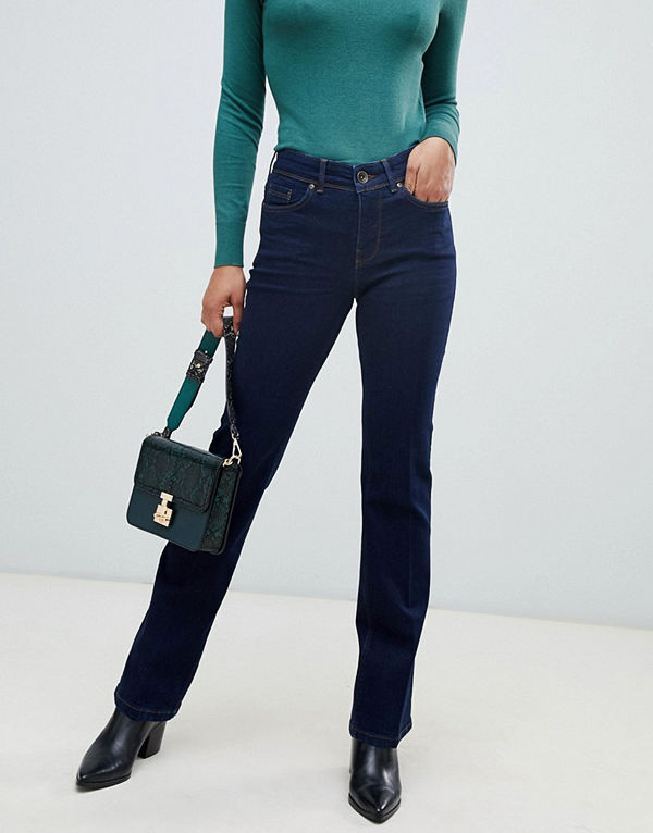 Oasis Mörkblå bootcut-jeans med hög midja Mörk färg