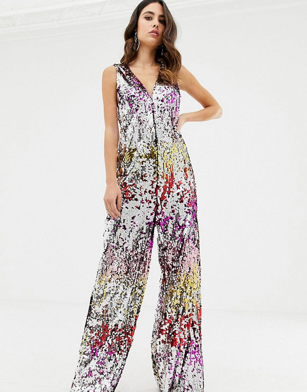 TFNC Regnbågsfärgad jumpsuit med paljetter