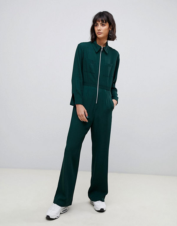 ASOS White Jumpsuit med dragkedja framtill