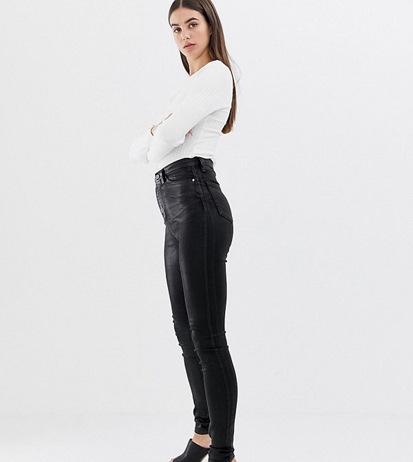 Asos Tall Sculpt me Svarta jeans med hög midja och ytbeläggning Svart beläggning