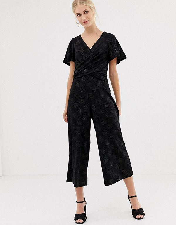 Oasis Svart jumpsuit med glitter och snurrad knut framtill