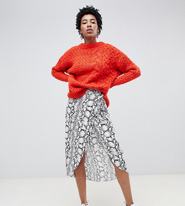 Asos Tall Ormskinnsmönstrad omlottkjol i midimodell Mono snake