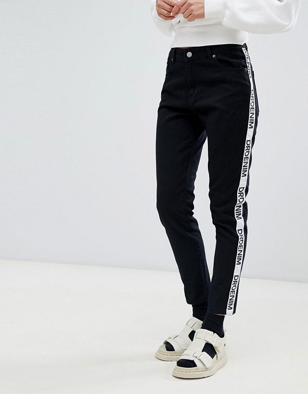 Dr. Denim Pepper Jeans med hög midja och tejpad logga Black logo side pane
